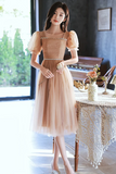 A Line Champagne Tulle Short Prom Dress, Champagne Homecoming Dress PFH0453