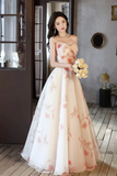 A line Sweetheart Neck Champagne Long Prom Dress, Champagne Long Formal Dress PFP2627