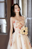 A line Sweetheart Neck Champagne Long Prom Dress, Champagne Long Formal Dress PFP2627