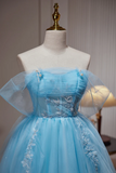 Lovely Light Blue Tulle Short Beaded Formal Dress, Blue Homecoming Dress PFH0455