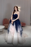 Navy Blue And Ivory Tulle Sweetheart Formal Dress, Layers Tulle Prom Dress PFP2632