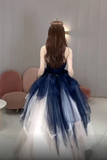 Navy Blue And Ivory Tulle Sweetheart Formal Dress, Layers Tulle Prom Dress PFP2632