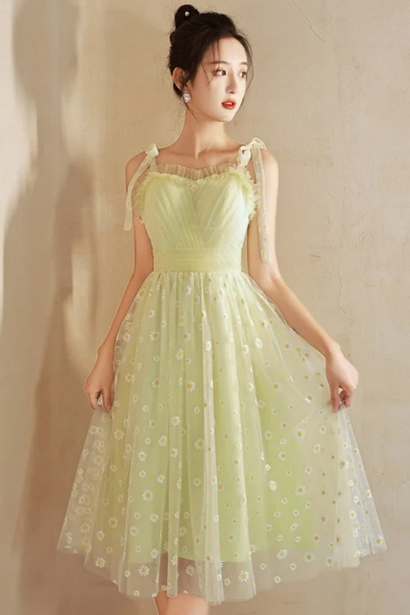 Light Green Tulle Beaded Short Evening Dress, Green Tulle Prom Dress PFH0456