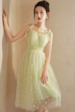 Light Green Tulle Beaded Short Evening Dress, Green Tulle Prom Dress PFH0456