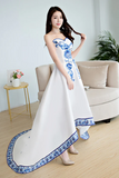 Beautiful White Satin With Flowers Embroidery Party Dresses, High Low Graduation Dresses PFP2633