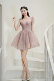 Pink Tulle Knee Length Prom Dress, Cute A Line Party Dress PFH0458