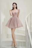 Pink Tulle Knee Length Prom Dress, Cute A Line Party Dress PFH0458