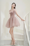 Pink Tulle Knee Length Prom Dress, Cute A Line Party Dress PFH0458