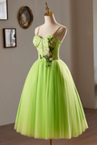 Beautiful Green Lace Flower Short Party Dress, Lovely Spaghetti Straps Sleeveless Backless Evening Dress PFH0470