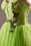 Beautiful Green Lace Flower Short Party Dress, Lovely Spaghetti Straps Sleeveless Backless Evening Dress PFH0470