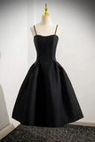 Black Satin Spaghetti Straps Short Prom Dress, Black Homecoming Party Dress PFH0474