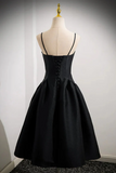 Black Satin Spaghetti Straps Short Prom Dress, Black Homecoming Party Dress PFH0474