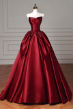 Simple A Line Satin Burgundy Long Prom Dress, Burgundy Long Evening Dress PFP2642