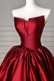 Simple A Line Satin Burgundy Long Prom Dress, Burgundy Long Evening Dress PFP2642