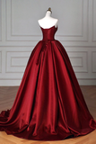 Simple A Line Satin Burgundy Long Prom Dress, Burgundy Long Evening Dress PFP2642