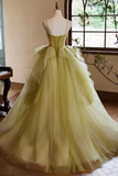 A Line Sweetheart Neck Tulle Green Long Prom Dress, Green Long Formal Dress PFP2645