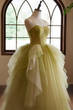 A Line Sweetheart Neck Tulle Green Long Prom Dress, Green Long Formal Dress PFP2645