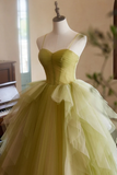 A Line Sweetheart Neck Tulle Green Long Prom Dress, Green Long Formal Dress PFP2645