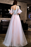 Blue And Pink Off Shoulder Floor Length With Lace Applique Party Dress, Pink Formal Dress Prom Dress PFP2646