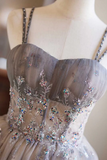 A Line Tulle Beaded Short Party Dress, Tulle Sweetheart Homecoming Dress PFH0490