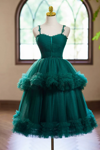 A Line Sweetheart Neck Tulle Green Short Prom Dress, Green Homecoming Dress PFH0491