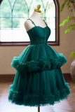 A Line Sweetheart Neck Tulle Green Short Prom Dress, Green Homecoming Dress PFH0491