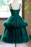 A Line Sweetheart Neck Tulle Green Short Prom Dress, Green Homecoming Dress PFH0491