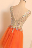 Gorgeous V Neck Open Back Orange Short Prom Homecoming Dresses, Short Orange Formal Evening Dresses PFH0502