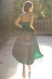 Spaghetti Straps Green A Line Ruffle Long Prom Dress PFP2650