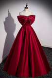 Burgundy Satin Floor Length Prom Dress, A Line Off the Shoulder Evening Party Dress PFP2653