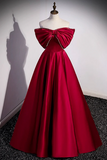 Burgundy Satin Floor Length Prom Dress, A Line Off the Shoulder Evening Party Dress PFP2653