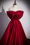 Burgundy Satin Floor Length Prom Dress, A Line Off the Shoulder Evening Party Dress PFP2653