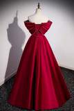 Burgundy Satin Floor Length Prom Dress, A Line Off the Shoulder Evening Party Dress PFP2653