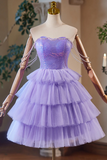 Lavender Cute Sweetheart Homecoming Dress, Lavender Short Prom Dress PFH0508