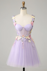 Cute A Line Lavender Short Homecoming Dress With 3D Floral PFH0509