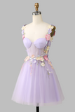 Cute A Line Lavender Short Homecoming Dress With 3D Floral PFH0509