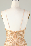 Spaghetti Straps Tight Glitter Golden Homecoming Dress With Beading PFH0510