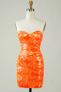 Glitter Orange Tight Short Homecoming Dress PFH0511