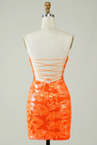 Glitter Orange Tight Short Homecoming Dress PFH0511