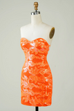 Glitter Orange Tight Short Homecoming Dress PFH0511