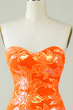 Glitter Orange Tight Short Homecoming Dress PFH0511