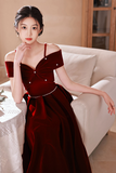 Wine Red Off Shoulder Straps Tea Length Formal Dress, New Homecoming Dress PFH0514