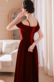 Wine Red Off Shoulder Straps Tea Length Formal Dress, New Homecoming Dress PFH0514