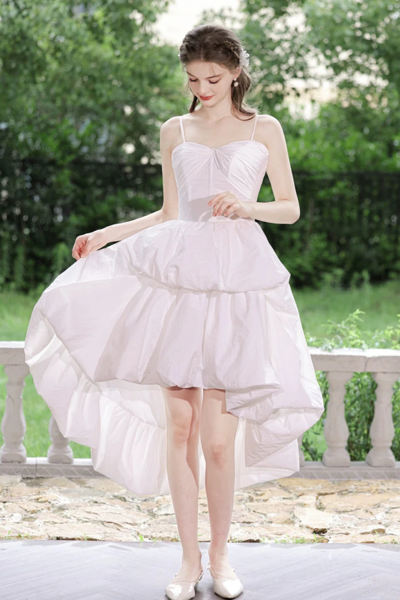 White Sweetheart Neck High Low Prom Dress, White Homecoming Dress PFP2663