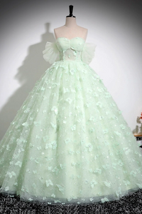 Green Tulle Floor Length Formal Dress, Beautiful A Line Off the Shoulder Evening Dress PFP2666