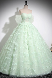 Green Tulle Floor Length Formal Dress, Beautiful A Line Off the Shoulder Evening Dress PFP2666