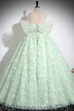 Green Tulle Floor Length Formal Dress, Beautiful A Line Off the Shoulder Evening Dress PFP2666