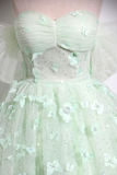 Green Tulle Floor Length Formal Dress, Beautiful A Line Off the Shoulder Evening Dress PFP2666