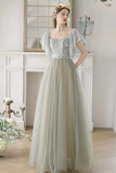 A Line Tulle Sequin Light Green Long Prom Dress, Light Green Long Formal Dress PFP2667