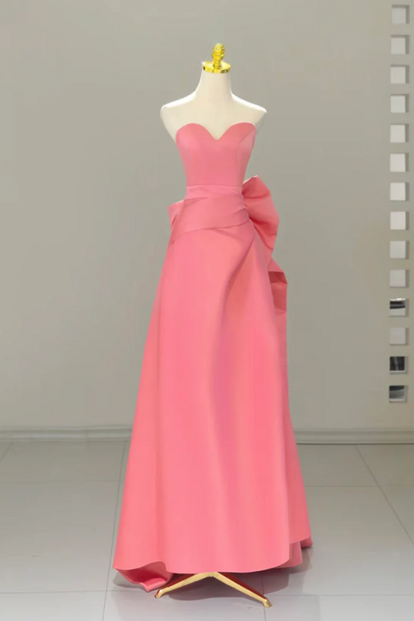 A Line Sweetheart Neck Satin Pink Long Prom Dress, Pink Long Formal Dress PFP2668